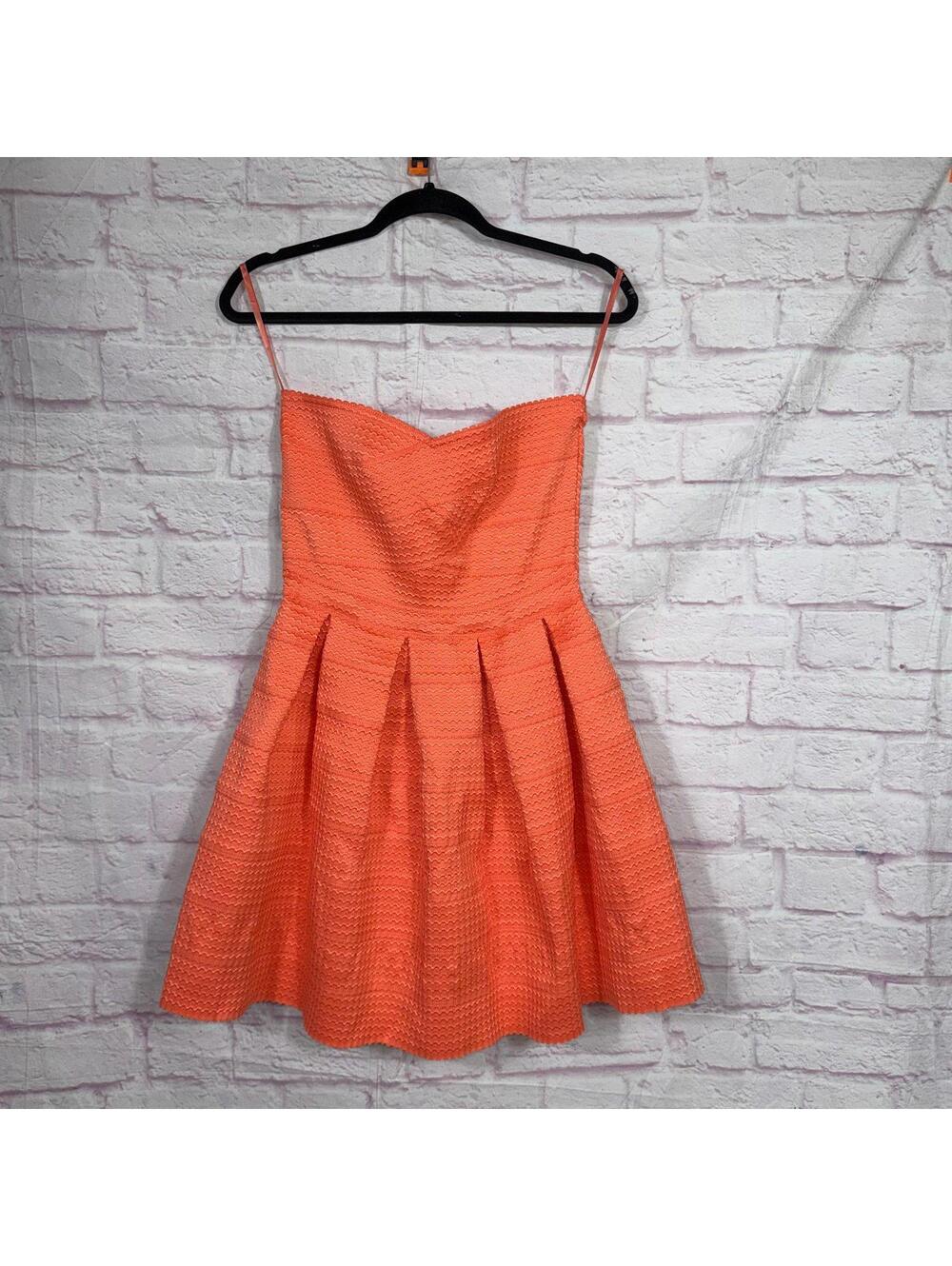 Jun & Ivy Medium Textured Coral Fit and Flare Dress
